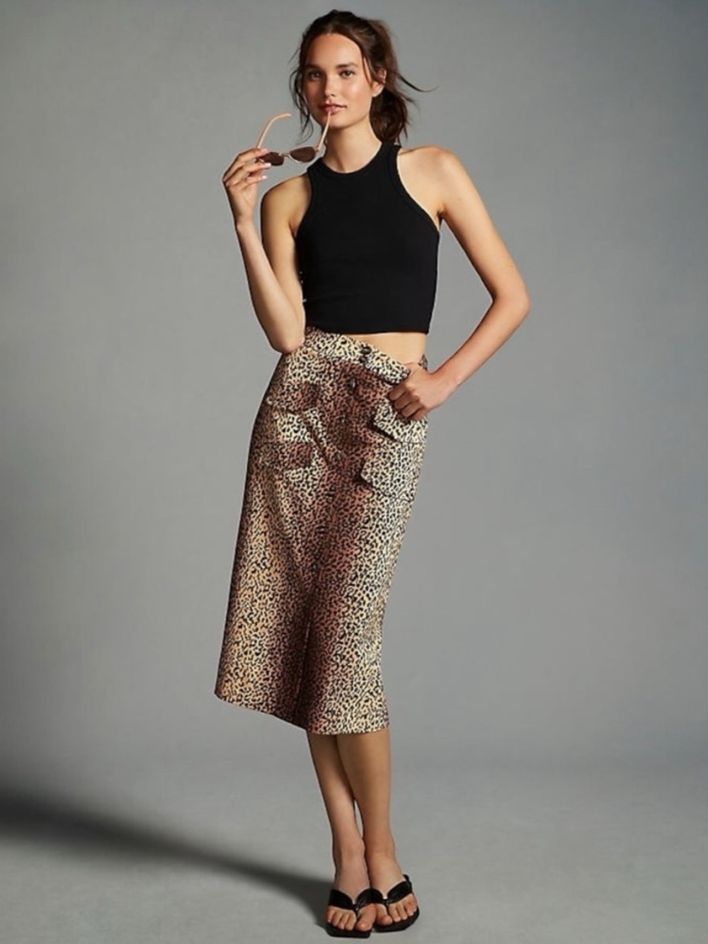 Anthropologie || Mare Mare Utility Midi Skirt in Leopard Print Tan Small